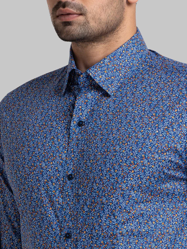 Raymond Blue Printed Slim Fit Cotton Formal Shirt - Image 6