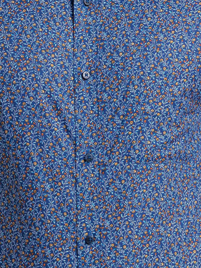 Raymond Blue Printed Slim Fit Cotton Formal Shirt - Image 7