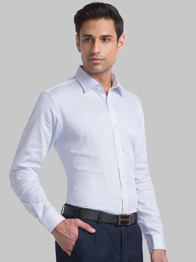 Raymond Blue Printed Slim Fit Cotton Formal Shirt - Image 2