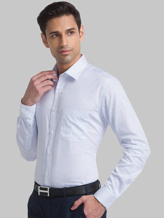 Raymond Blue Printed Slim Fit Cotton Formal Shirt - Image 3