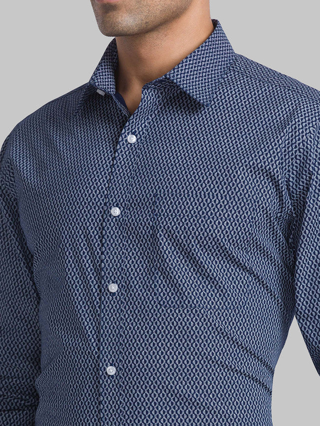 Raymond Blue Printed Slim Fit Cotton Formal Shirt - Image 6