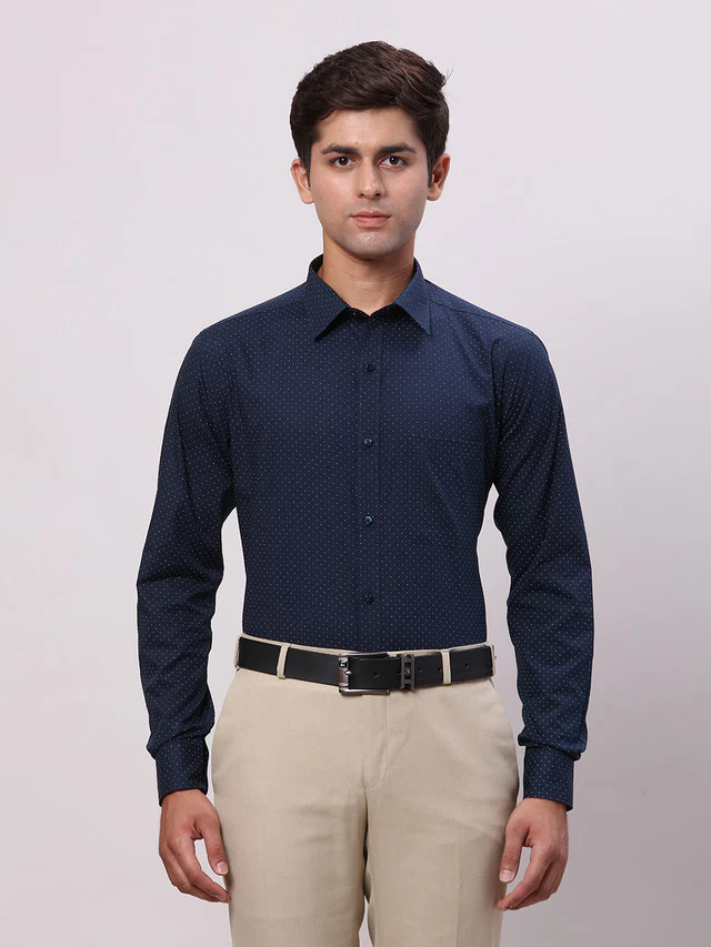 Raymond Blue Printed Slim Fit Cotton Formal Shirt