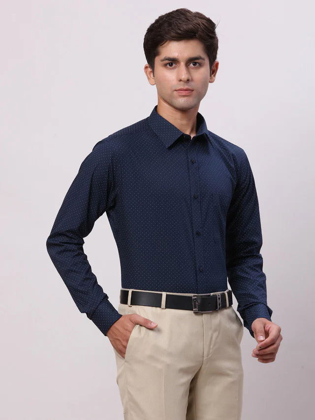 Raymond Blue Printed Slim Fit Cotton Formal Shirt - Image 2