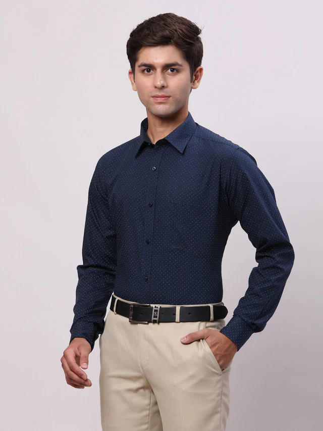 Raymond Blue Printed Slim Fit Cotton Formal Shirt - Image 3
