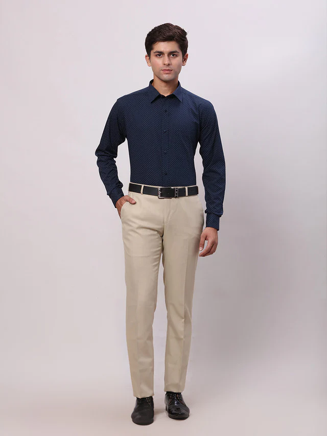 Raymond Blue Printed Slim Fit Cotton Formal Shirt - Image 6