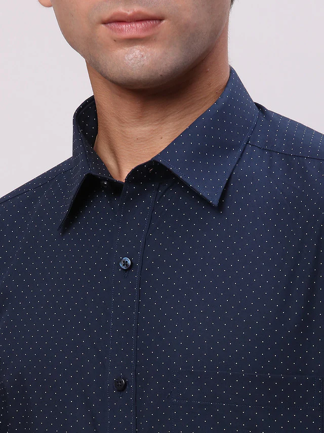Raymond Blue Printed Slim Fit Cotton Formal Shirt - Image 7