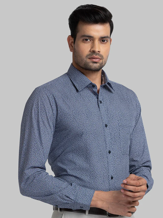 Raymond Blue Printed Slim Fit Cotton Formal Shirt - Image 2