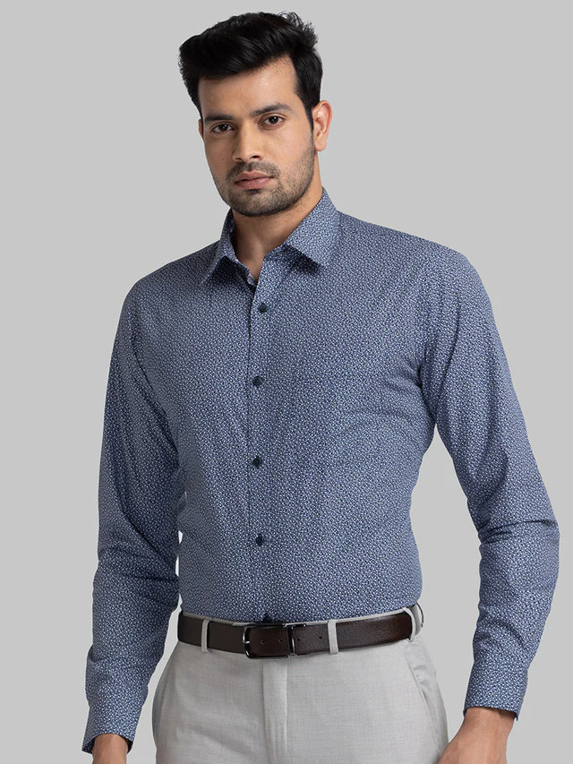 Raymond Blue Printed Slim Fit Cotton Formal Shirt - Image 3