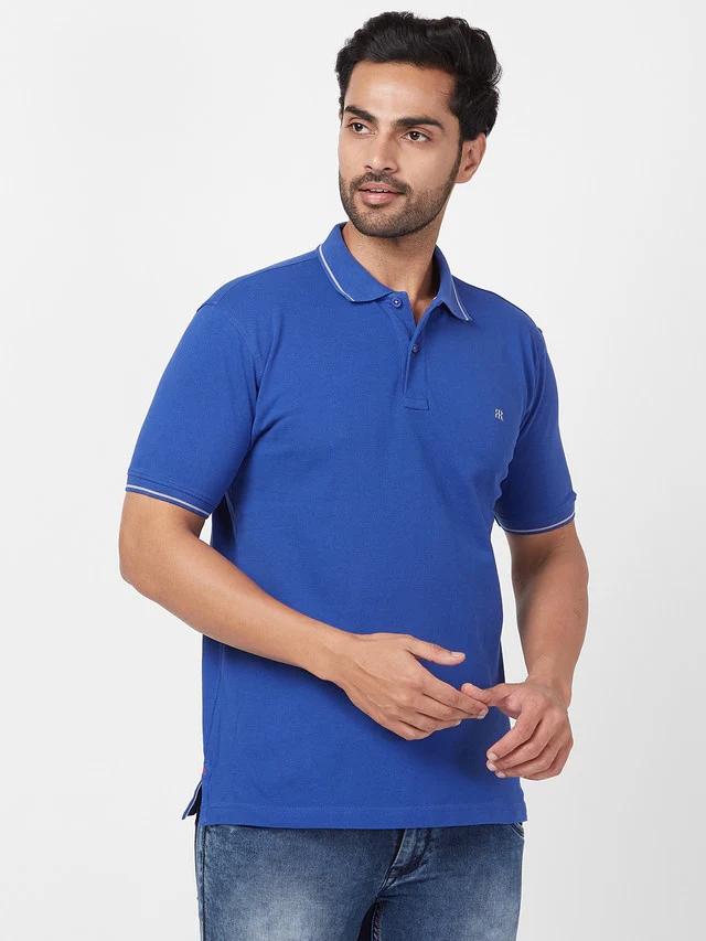 Raymond Blue Solid Contemporary Fit Cotton T-Shirt - Image 2