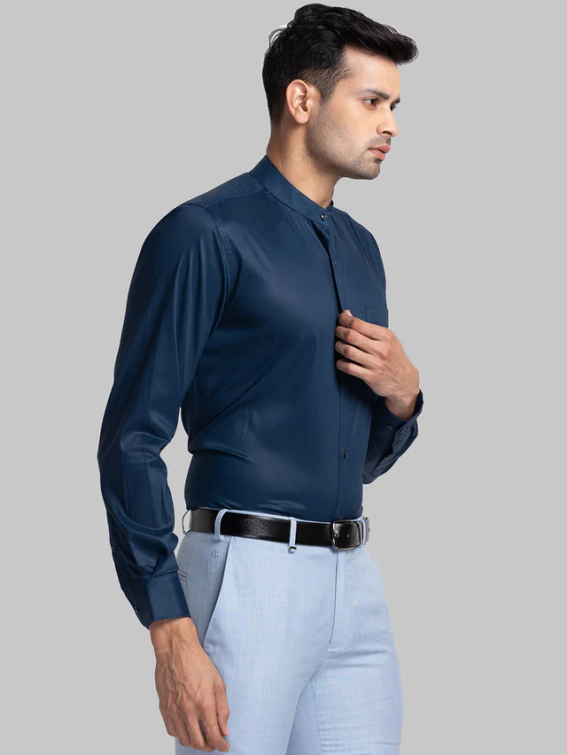 Raymond Blue Solid Contemporary Fit Modal Blend Formal Shirt - Image 2