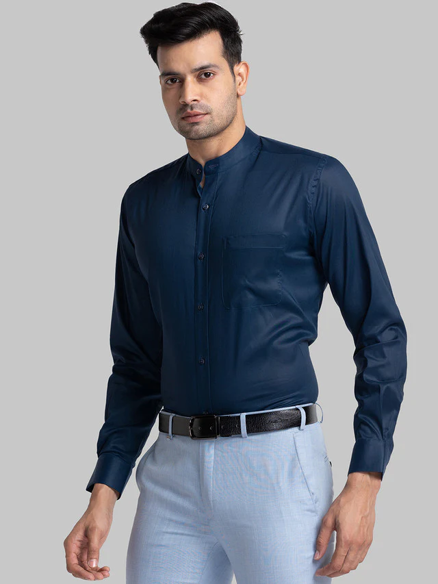 Raymond Blue Solid Contemporary Fit Modal Blend Formal Shirt - Image 3