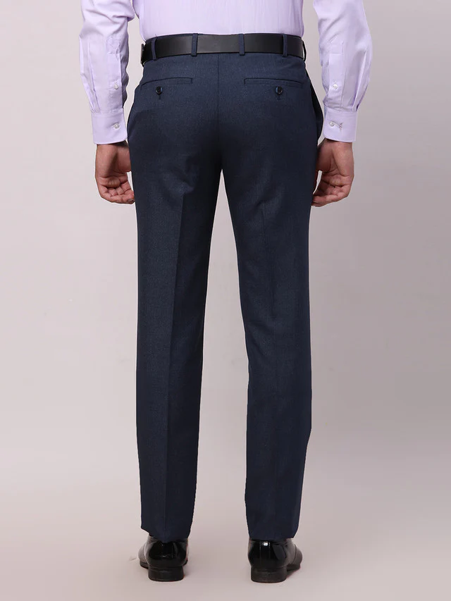 Raymond Blue Solid Contemporary Fit Polyester Blend Trouser - Image 4