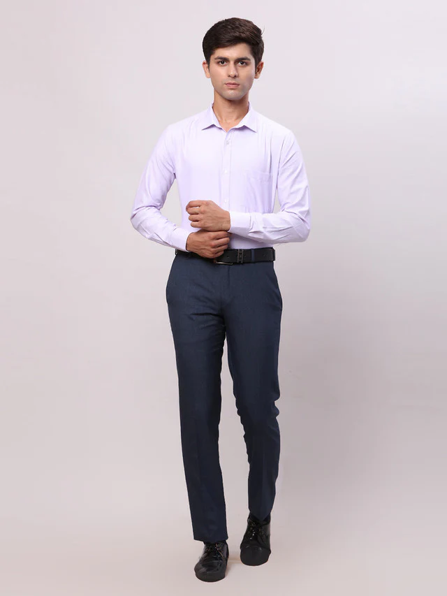 Raymond Blue Solid Contemporary Fit Polyester Blend Trouser - Image 5