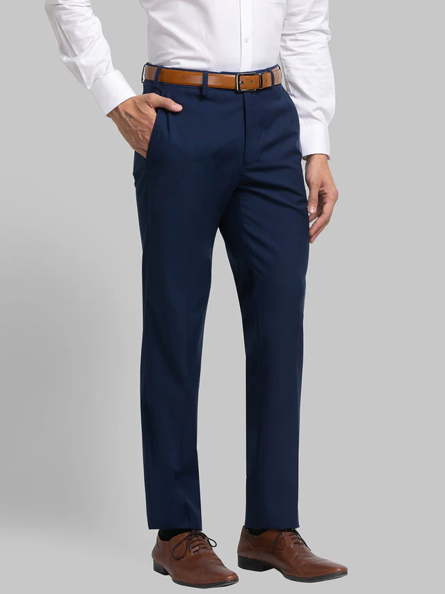 Raymond Blue Solid Contemporary Fit Polyester Blend Trouser - Image 2