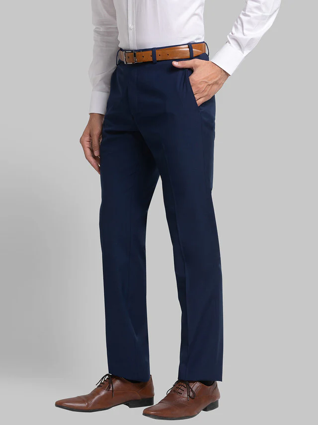 Raymond Blue Solid Contemporary Fit Polyester Blend Trouser - Image 3