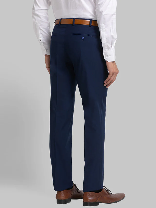 Raymond Blue Solid Contemporary Fit Polyester Blend Trouser - Image 4