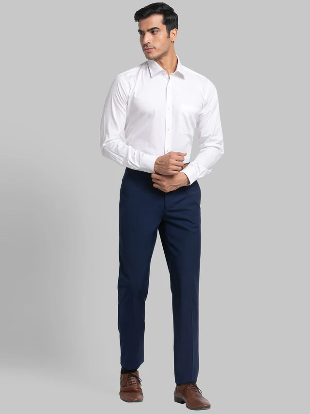 Raymond Blue Solid Contemporary Fit Polyester Blend Trouser - Image 5
