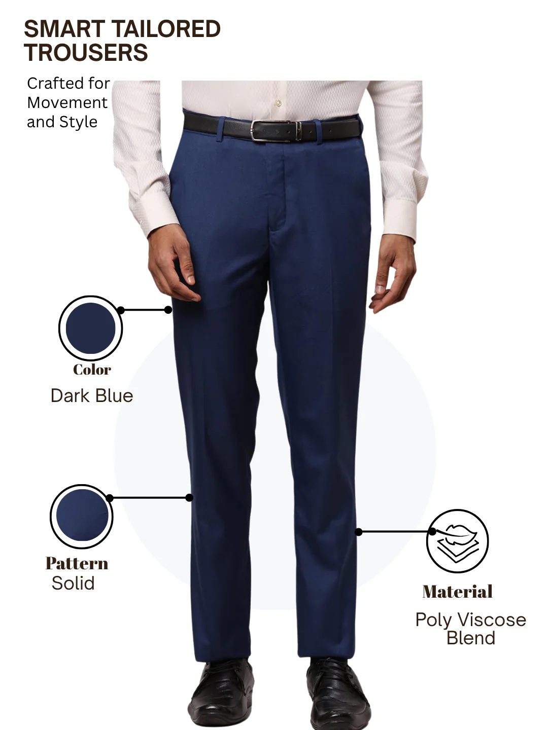 Raymond Men Blue Contemporary Fit Solid Trouser - Image 4