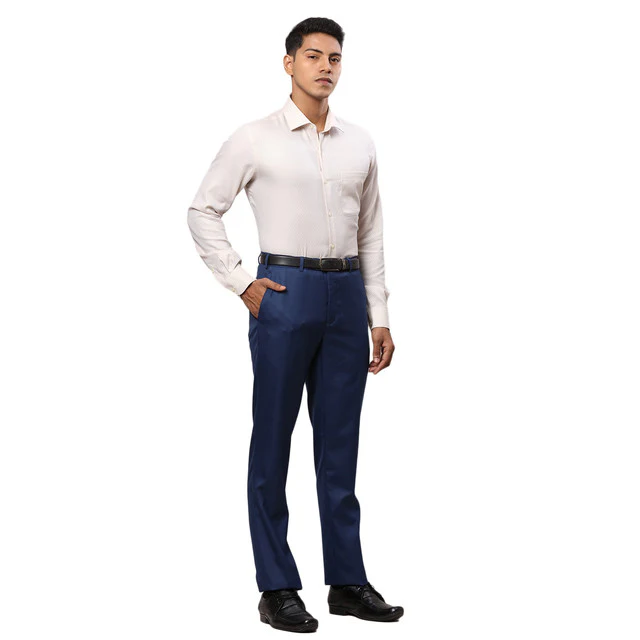 Raymond Men Blue Contemporary Fit Solid Trouser - Image 6