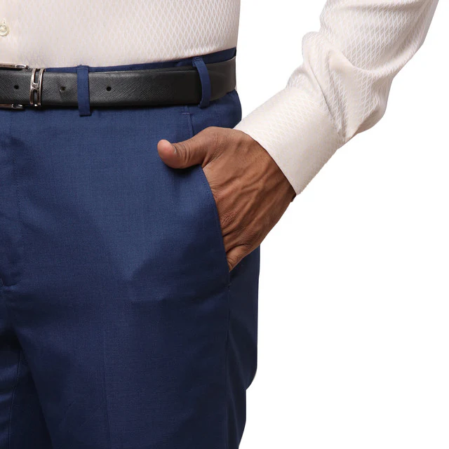 Raymond Men Blue Contemporary Fit Solid Trouser - Image 7