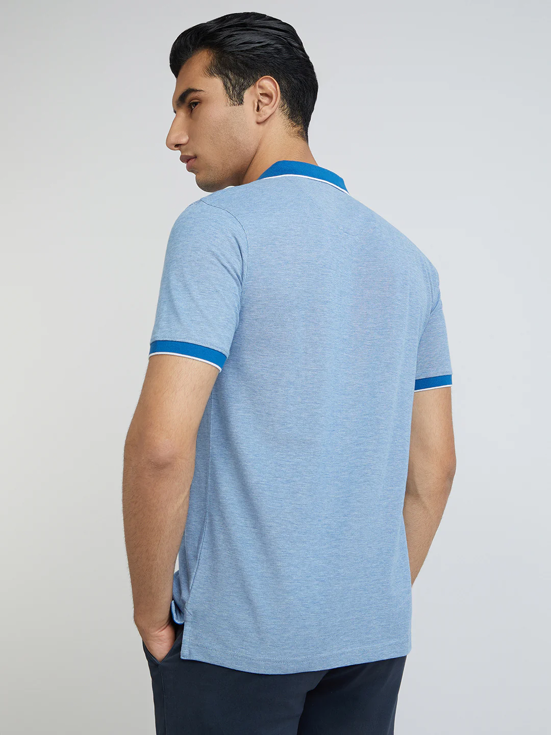 Raymond Blue Solid Modern Fit Half Sleeve Cotton T-Shirt - Image 4