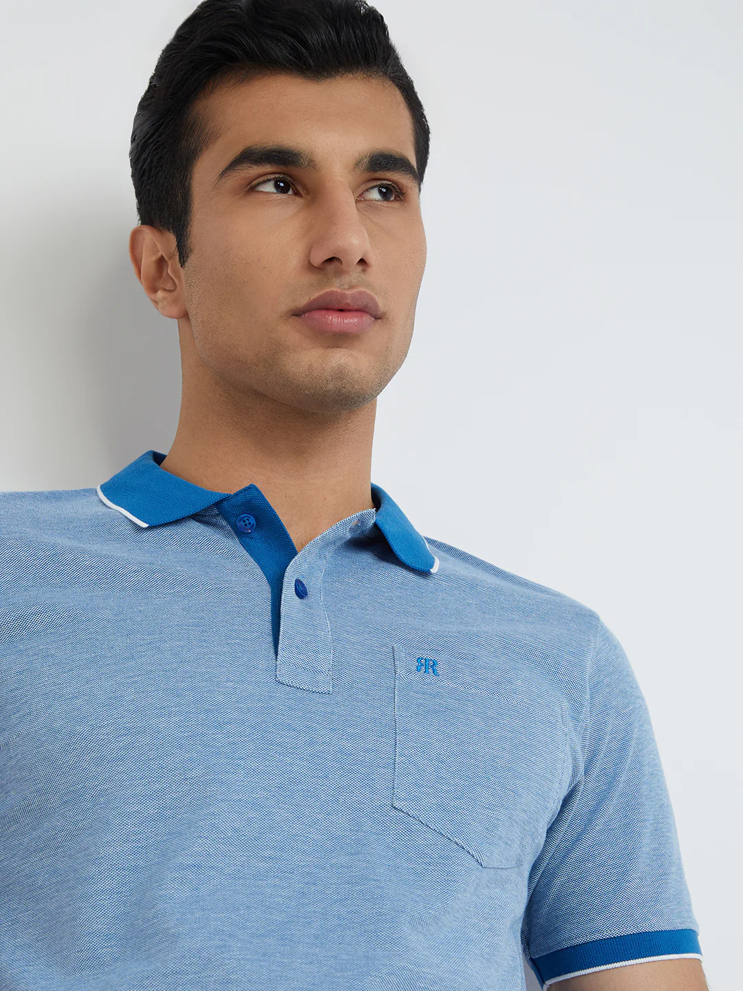 Raymond Blue Solid Modern Fit Half Sleeve Cotton T-Shirt - Image 7