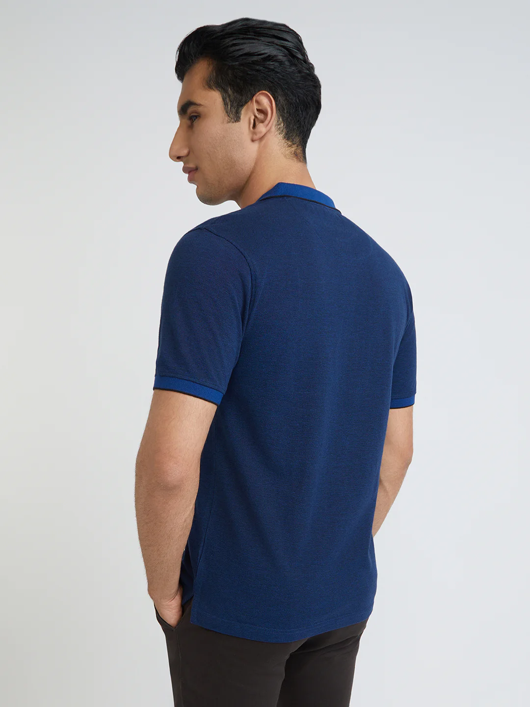 Raymond Blue Solid Modern Fit Half Sleeve Cotton T-Shirt - Image 5