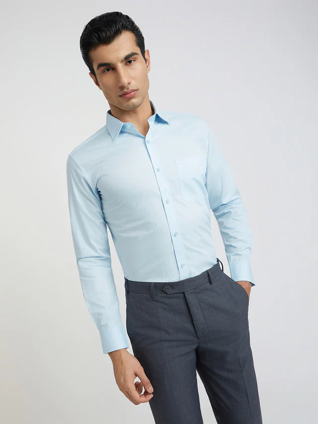 Raymond Blue Solid Regular Fit Cotton Formal Shirt