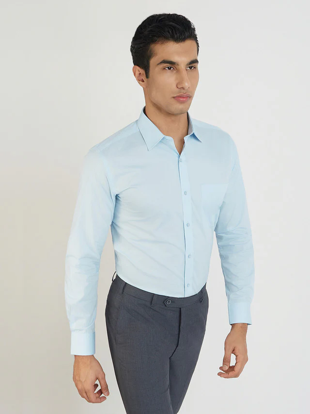 Raymond Blue Solid Regular Fit Cotton Formal Shirt - Image 2