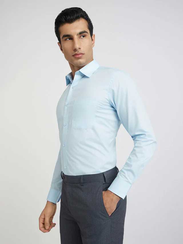 Raymond Blue Solid Regular Fit Cotton Formal Shirt - Image 3