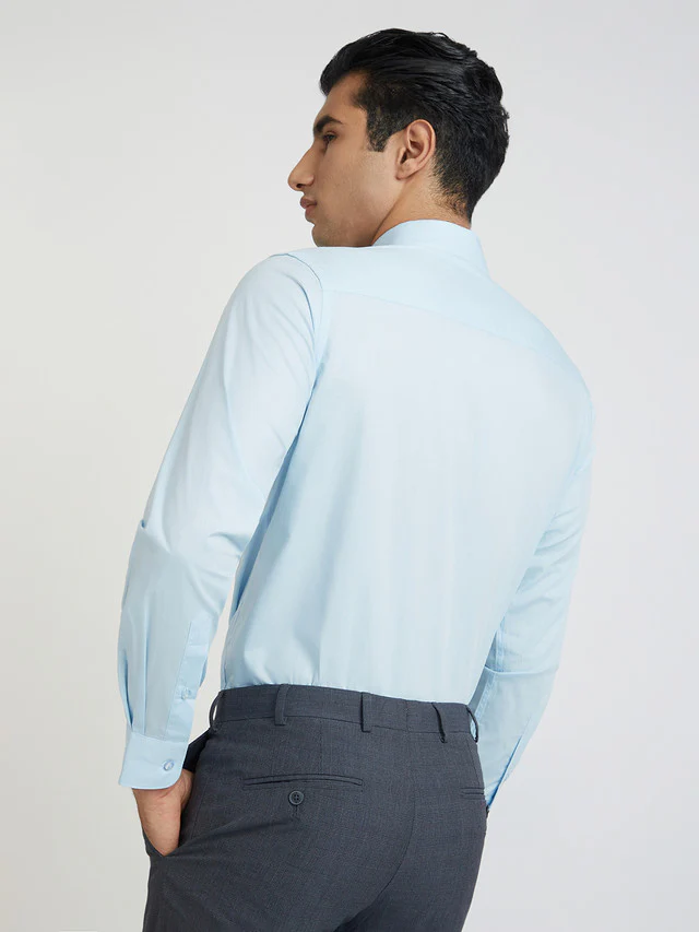 Raymond Blue Solid Regular Fit Cotton Formal Shirt - Image 4