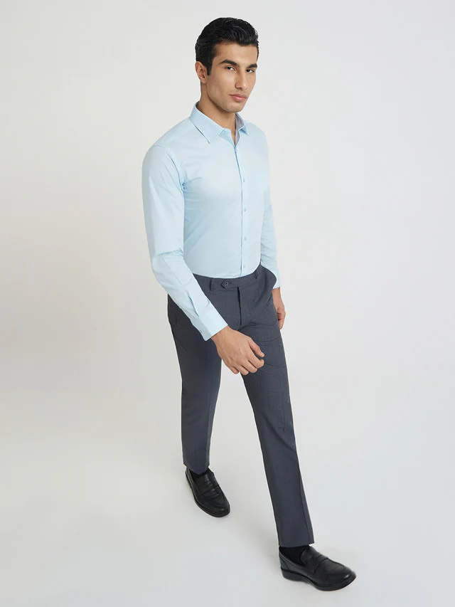 Raymond Blue Solid Regular Fit Cotton Formal Shirt - Image 5