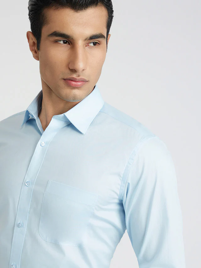 Raymond Blue Solid Regular Fit Cotton Formal Shirt - Image 6