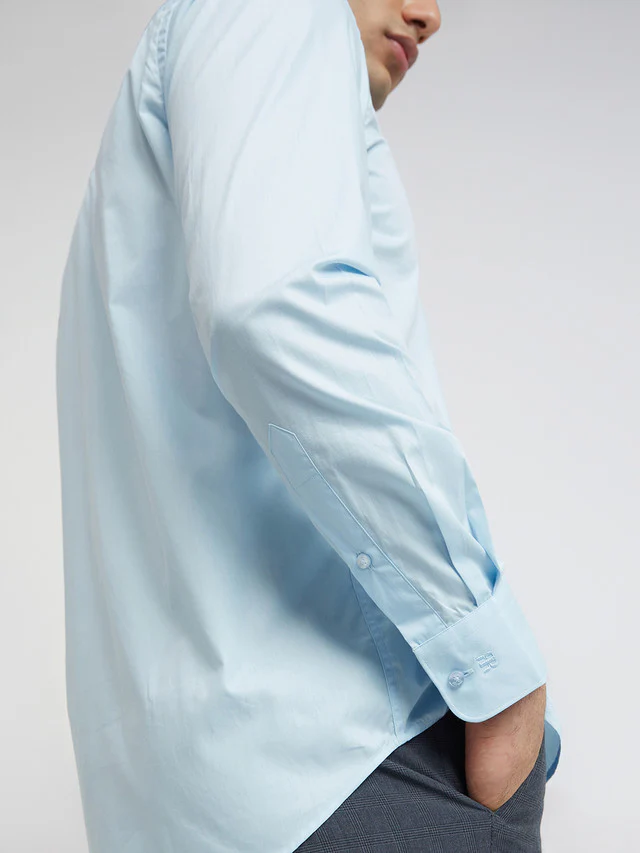 Raymond Blue Solid Regular Fit Cotton Formal Shirt - Image 7
