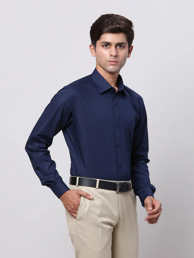 Raymond Blue Solid Regular Fit Cotton Formal Shirt - Image 2