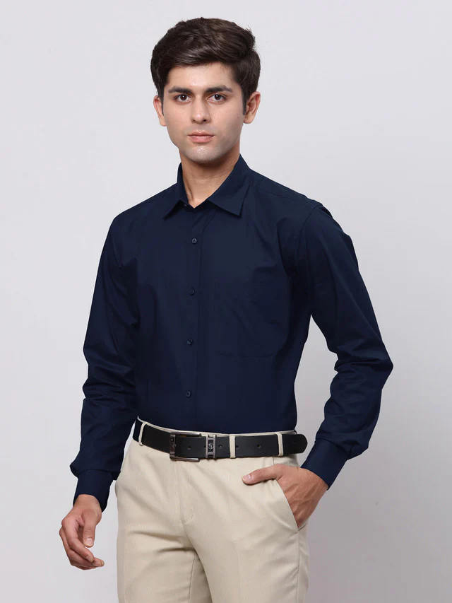 Raymond Blue Solid Regular Fit Cotton Formal Shirt - Image 3
