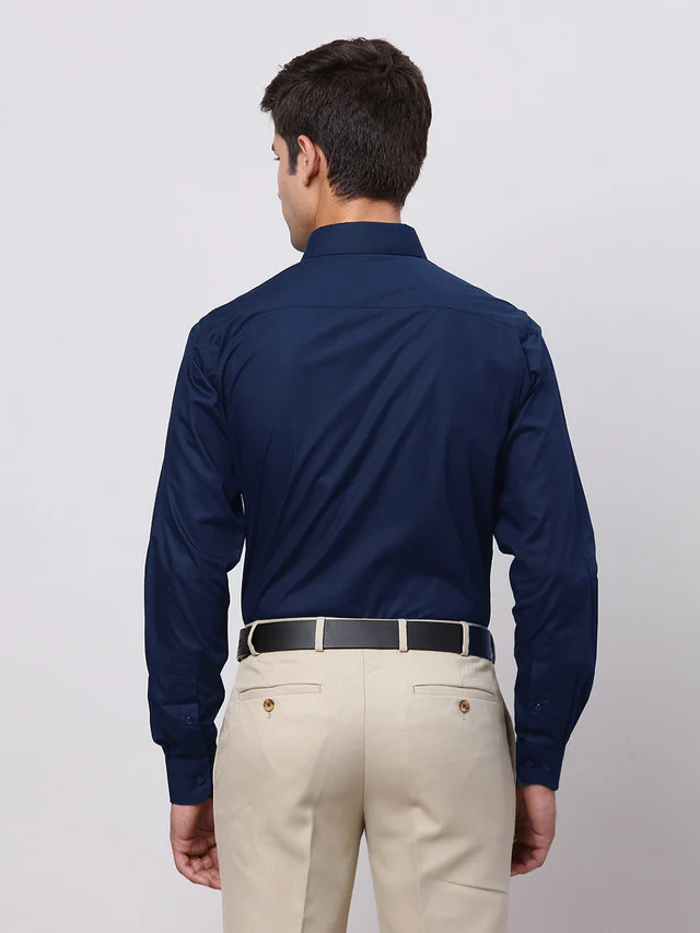 Raymond Blue Solid Regular Fit Cotton Formal Shirt - Image 4