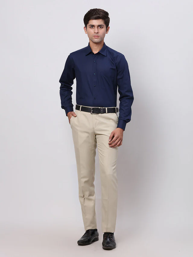 Raymond Blue Solid Regular Fit Cotton Formal Shirt - Image 5