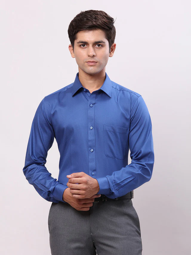 Raymond Blue Solid Slim Fit Cotton Formal Shirt