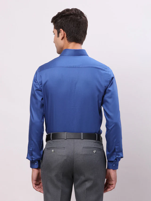 Raymond Blue Solid Slim Fit Cotton Formal Shirt - Image 5