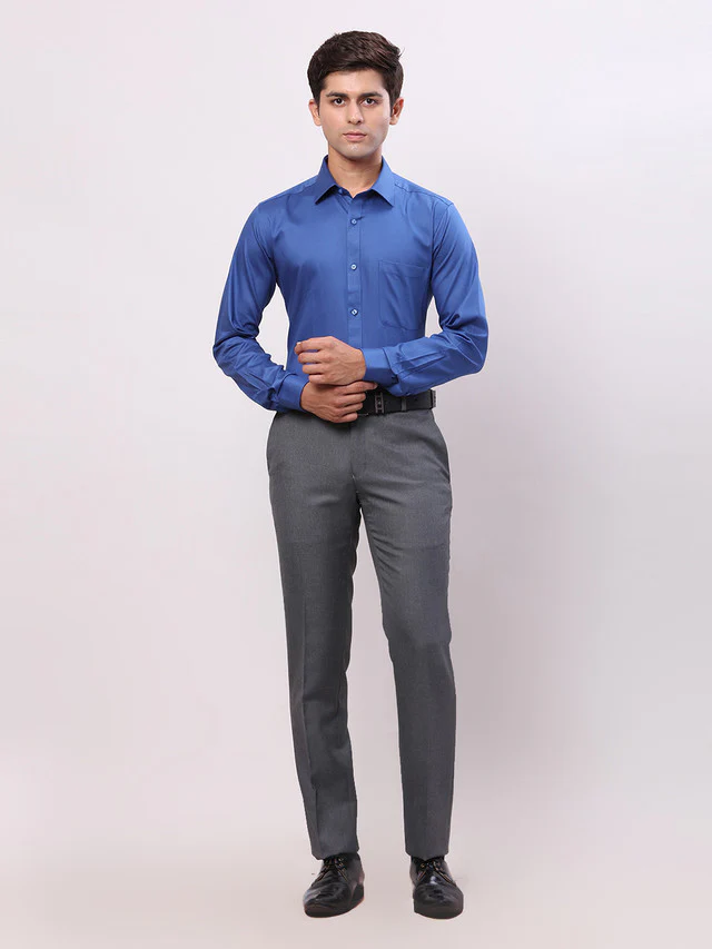 Raymond Blue Solid Slim Fit Cotton Formal Shirt - Image 6
