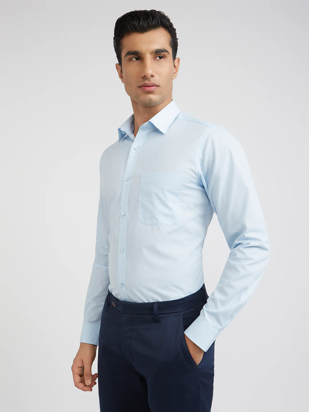Raymond Men Blue Slim Fit Solid Formal Shirt - Image 3