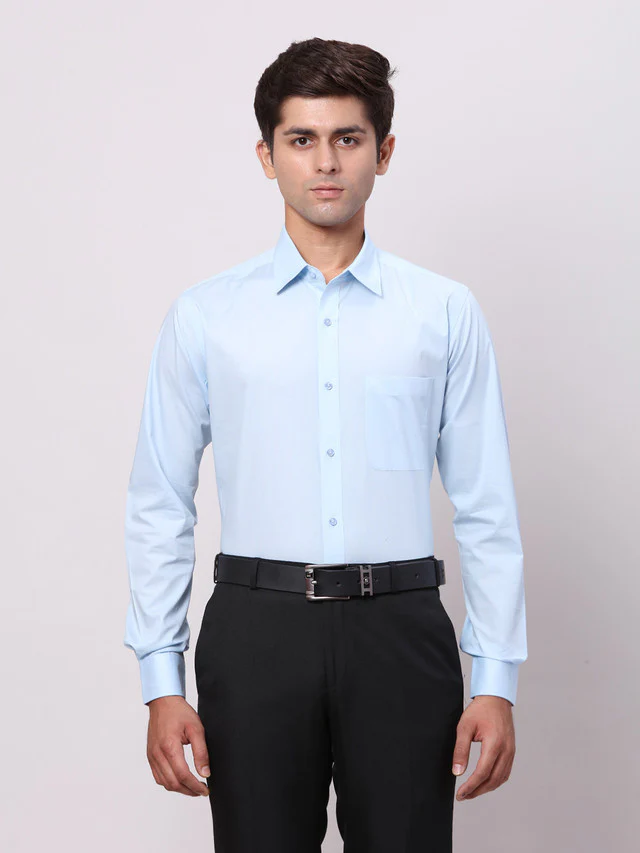 Raymond Blue Solid Slim Fit Cotton Formal Shirt