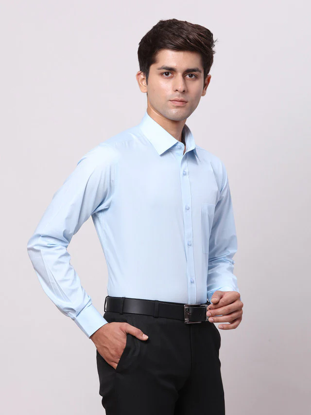 Raymond Blue Solid Slim Fit Cotton Formal Shirt - Image 2