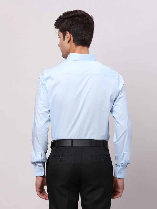 Raymond Blue Solid Slim Fit Cotton Formal Shirt - Image 5