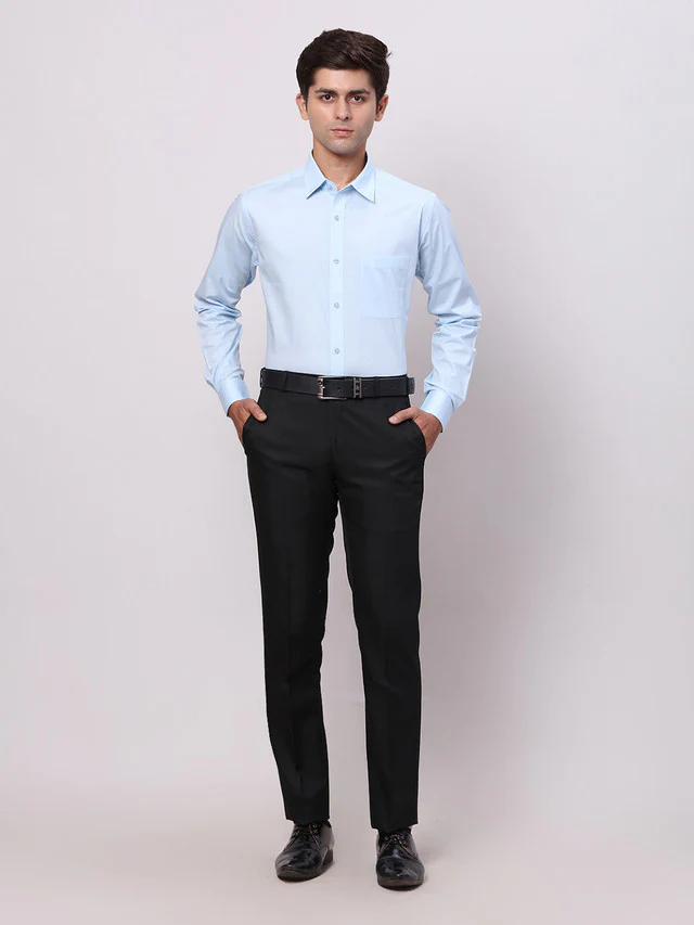 Raymond Blue Solid Slim Fit Cotton Formal Shirt - Image 6