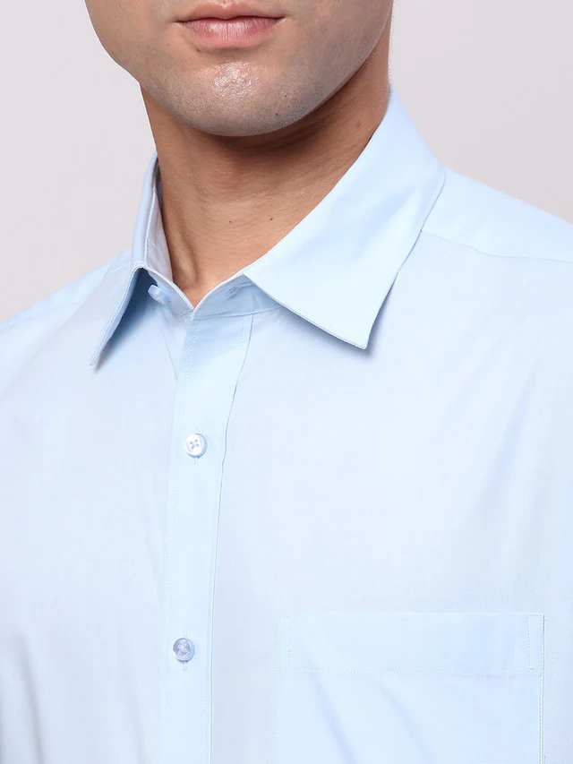 Raymond Blue Solid Slim Fit Cotton Formal Shirt - Image 7