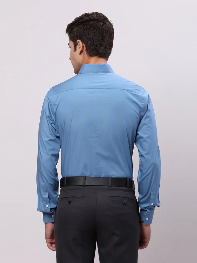 Raymond Blue Solid Slim Fit Cotton Formal Shirt - Image 5