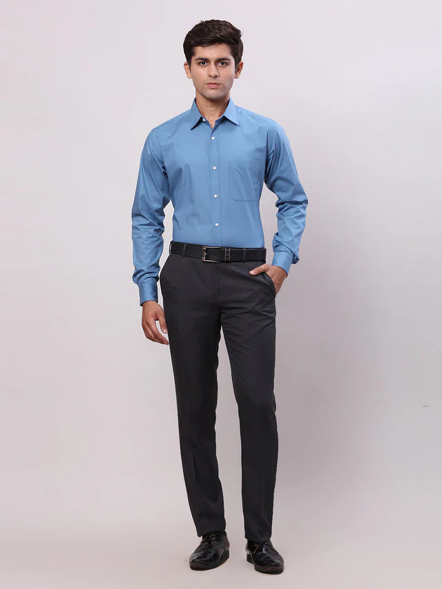 Raymond Blue Solid Slim Fit Cotton Formal Shirt - Image 6