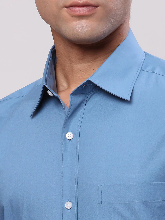 Raymond Blue Solid Slim Fit Cotton Formal Shirt - Image 7